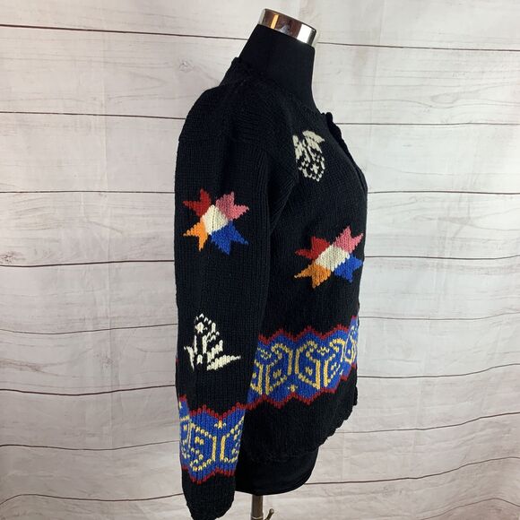 Bolivian Handknits lambwool sweater cardigan Aztec tribal geo Scandinavian Stars - Picture 8 of 12